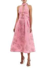 Benette Floral Jacquard Halterneck Midi-Dress