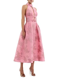 Benette Floral Jacquard Halterneck Midi-Dress