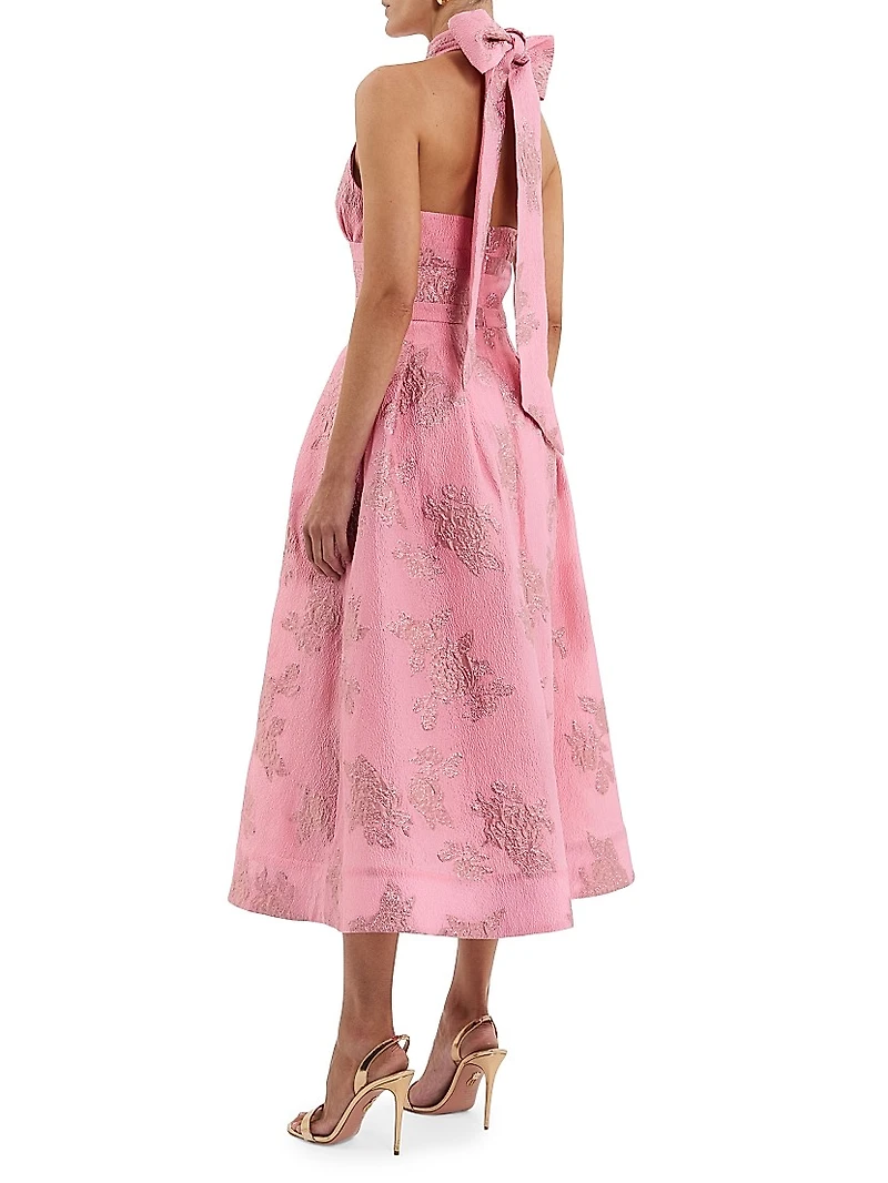 Benette Floral Jacquard Halterneck Midi-Dress