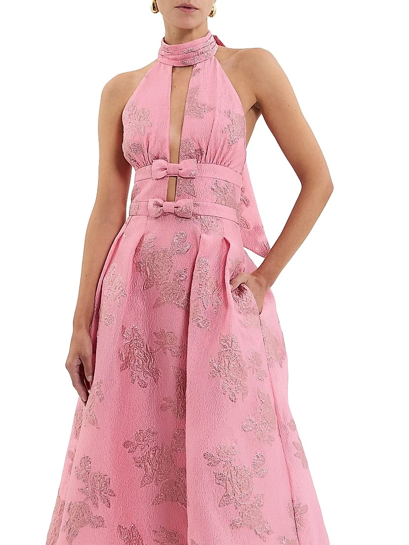 Benette Floral Jacquard Halterneck Midi-Dress