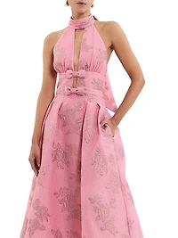 Benette Floral Jacquard Halterneck Midi-Dress