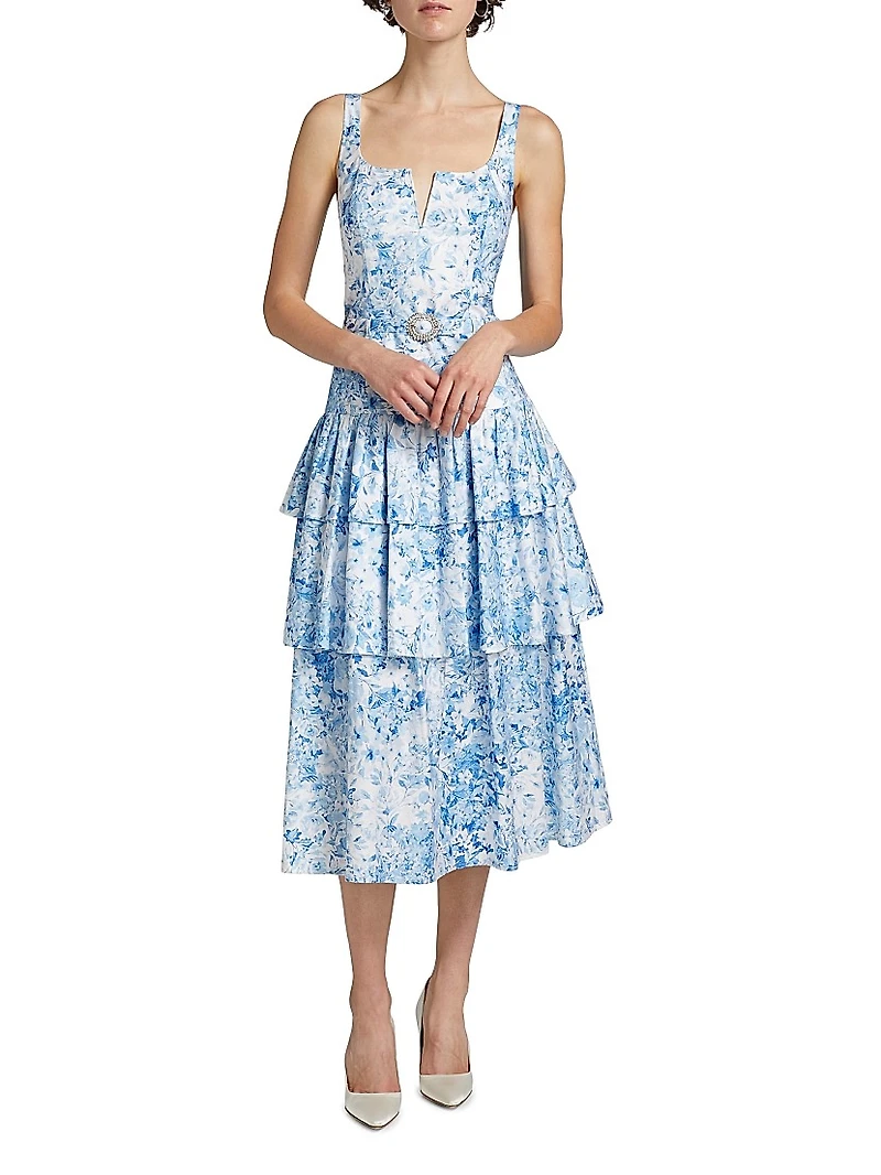 Celeste Floral Cotton Poplin Midi-Dress