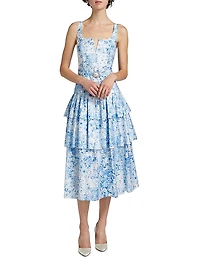 Celeste Floral Cotton Poplin Midi-Dress
