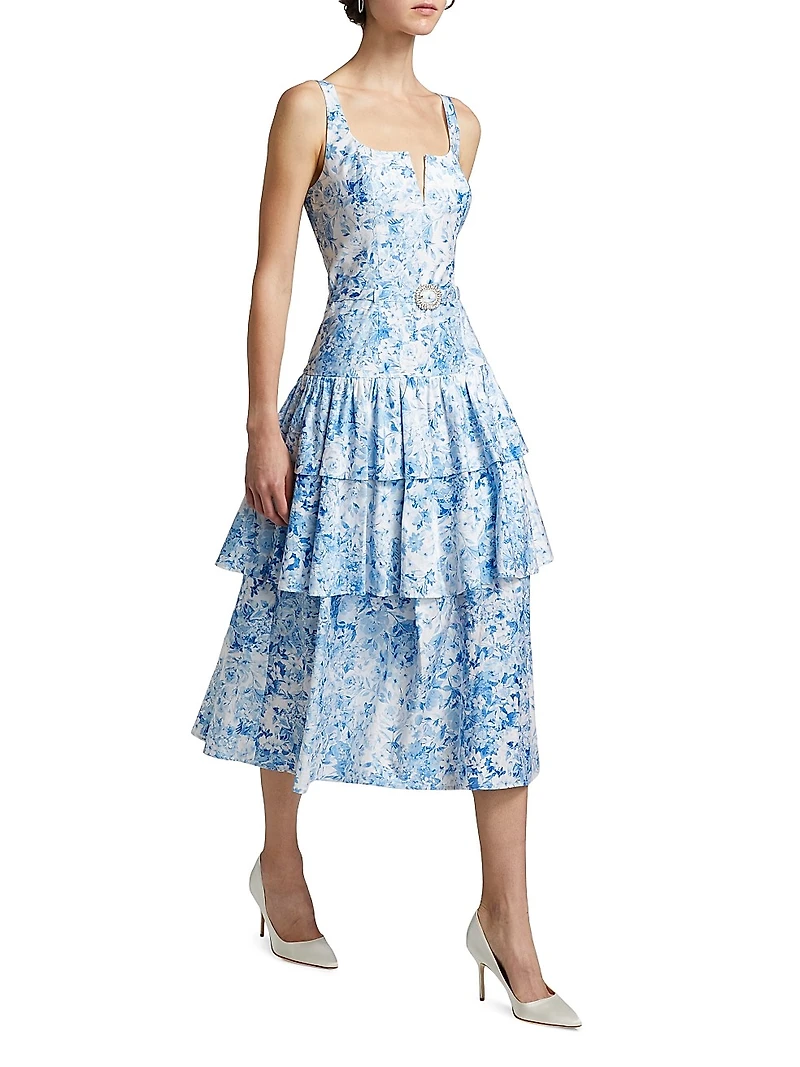 Celeste Floral Cotton Poplin Midi-Dress
