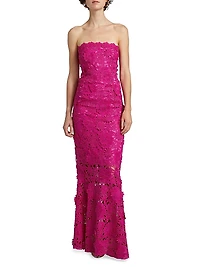 Mirelle Guipure Lace Strapless Maxi Dress
