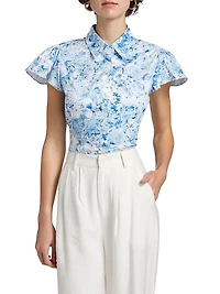 Francesca Floral Poplin Cap-Sleeve Shirt