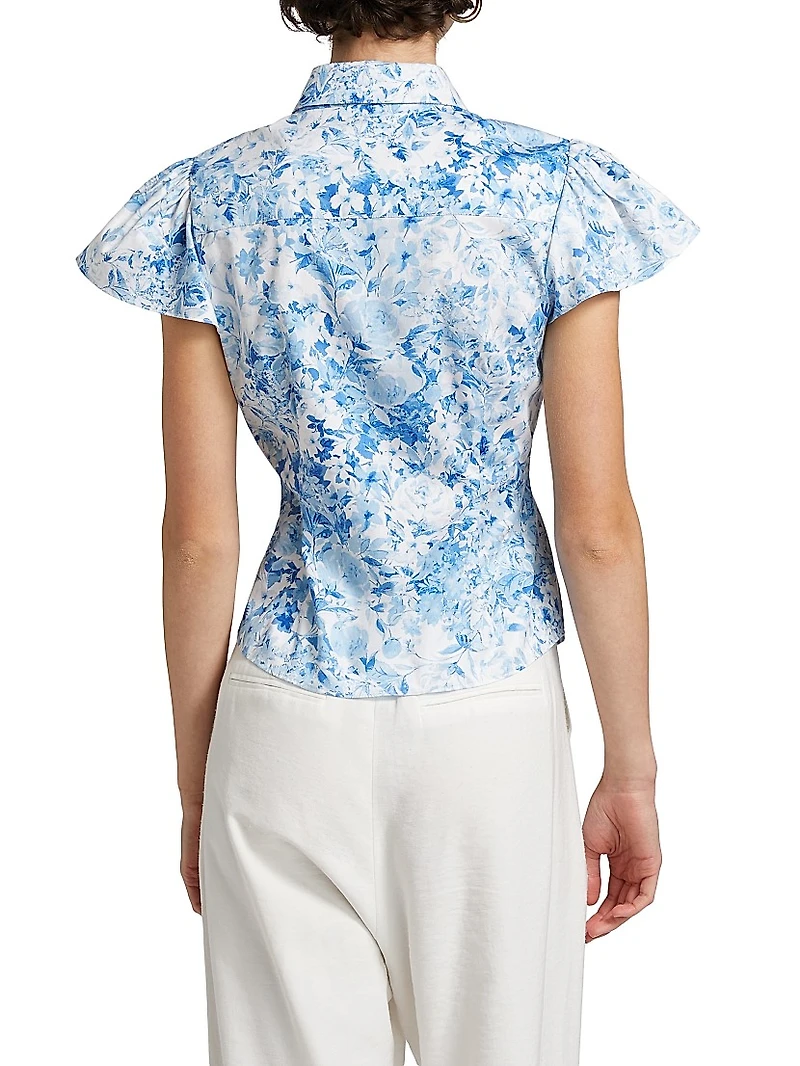 Francesca Floral Poplin Cap-Sleeve Shirt