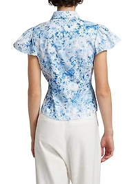 Francesca Floral Poplin Cap-Sleeve Shirt
