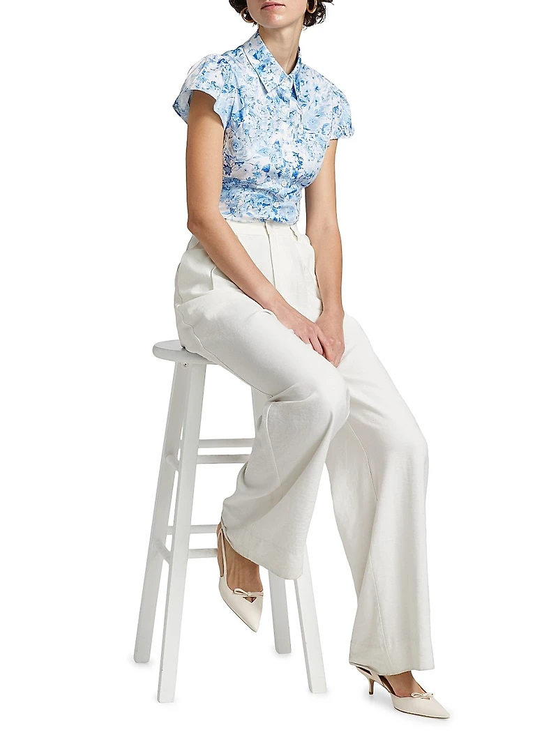 Francesca Floral Poplin Cap-Sleeve Shirt
