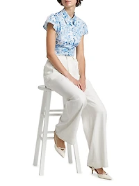 Francesca Floral Poplin Cap-Sleeve Shirt