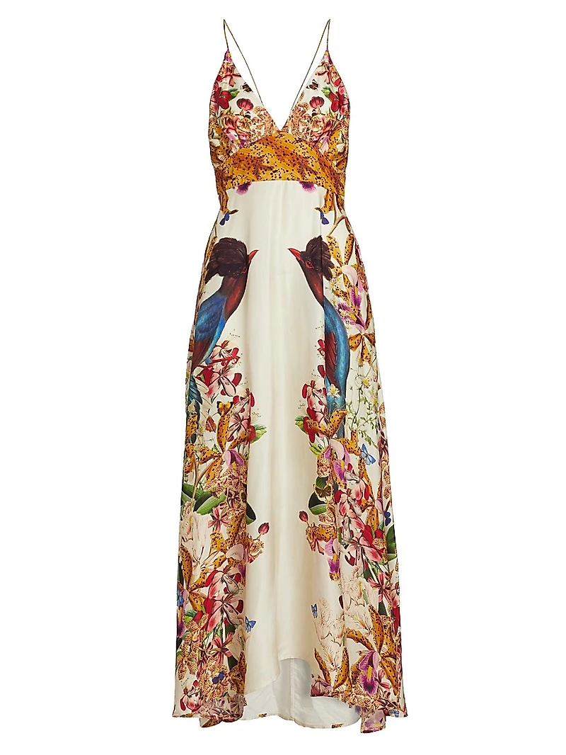 Star Floral Plunging V-Neck Maxi Dress