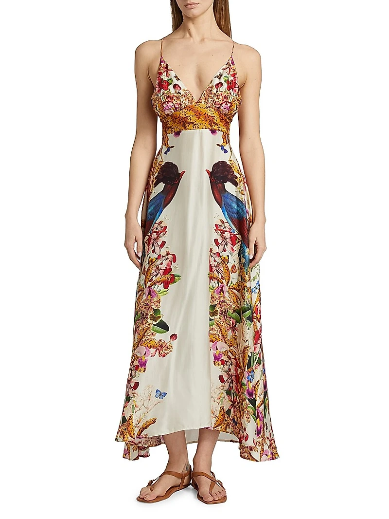 Star Floral Plunging V-Neck Maxi Dress