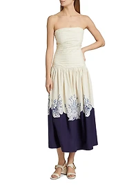 Malla Marine-Print Cotton Strapless Maxi Dress