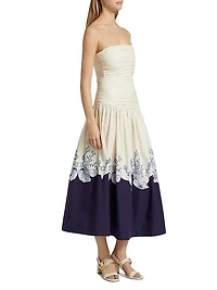 Malla Marine-Print Cotton Strapless Maxi Dress