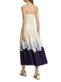 Malla Marine-Print Cotton Strapless Maxi Dress