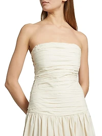 Malla Marine-Print Cotton Strapless Maxi Dress