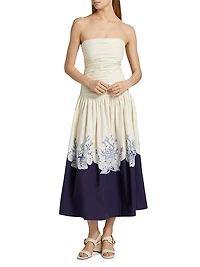 Malla Marine-Print Cotton Strapless Maxi Dress