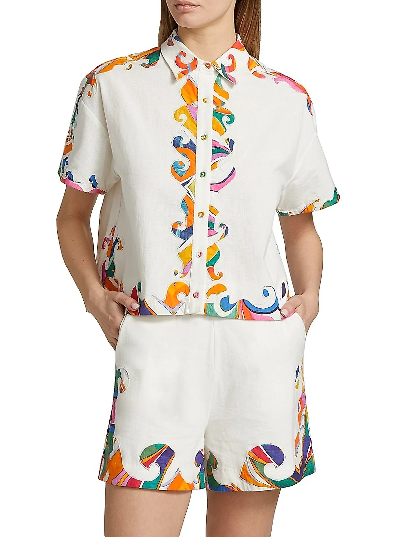 Pina Wave Cotton Button-Front Shirt