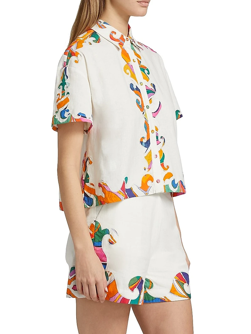 Pina Wave Cotton Button-Front Shirt