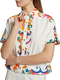 Pina Wave Cotton Button-Front Shirt