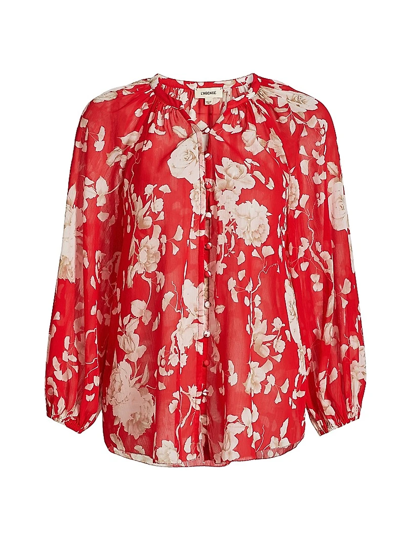 Teagan Floral Semi-Sheer Button-Front Blouse