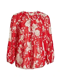 Teagan Floral Semi-Sheer Button-Front Blouse