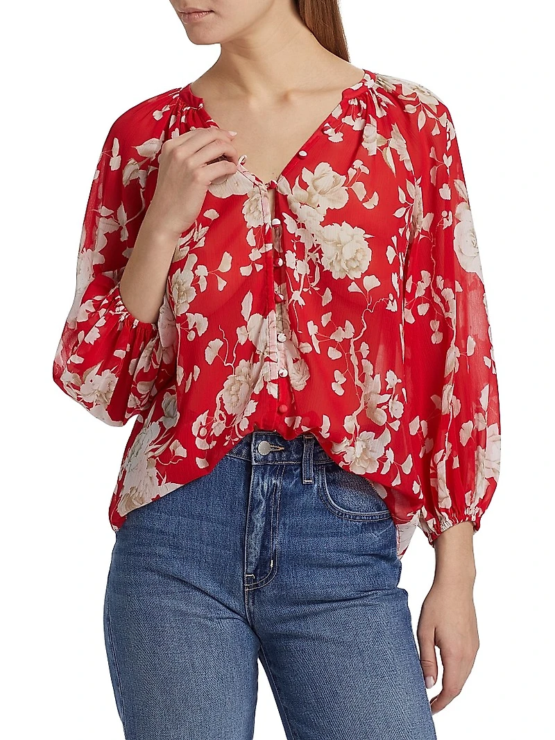 Teagan Floral Semi-Sheer Button-Front Blouse