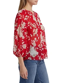 Teagan Floral Semi-Sheer Button-Front Blouse