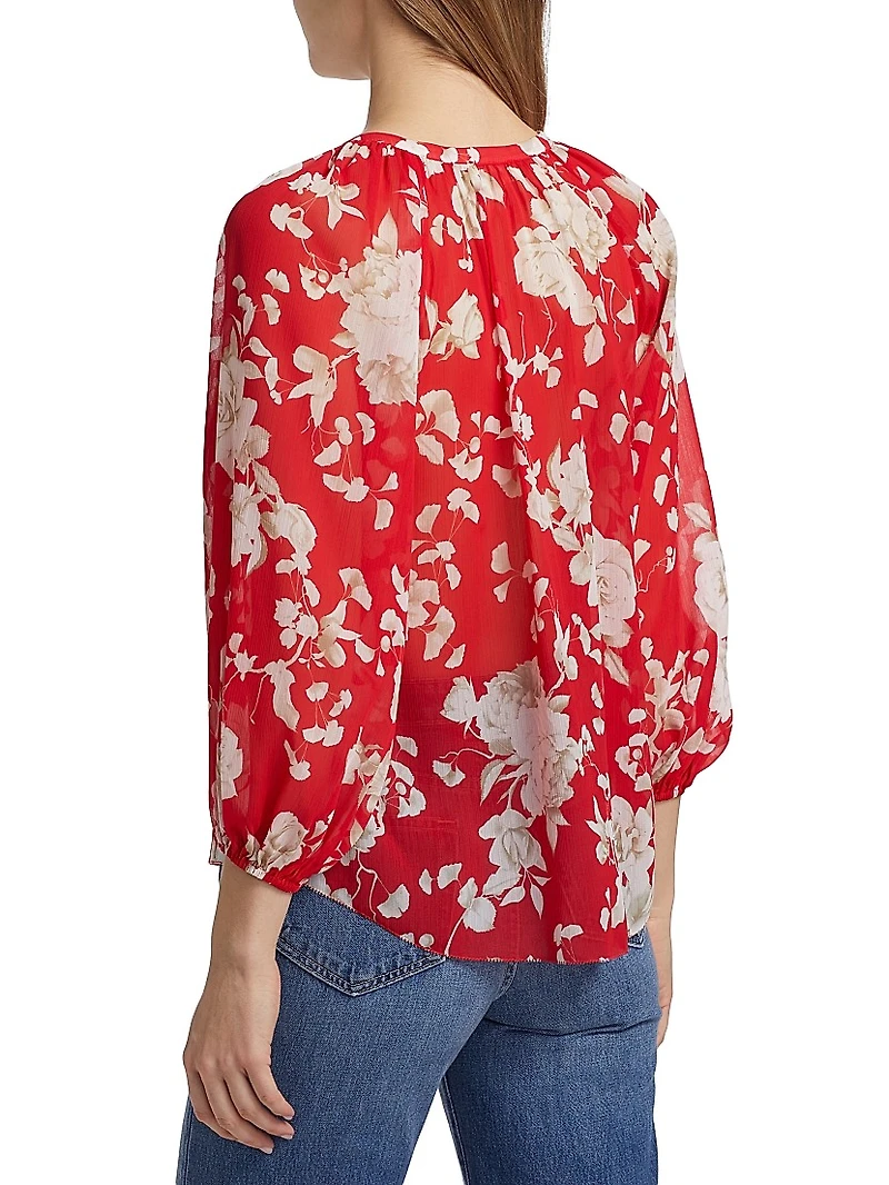 Teagan Floral Semi-Sheer Button-Front Blouse