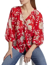 Teagan Floral Semi-Sheer Button-Front Blouse