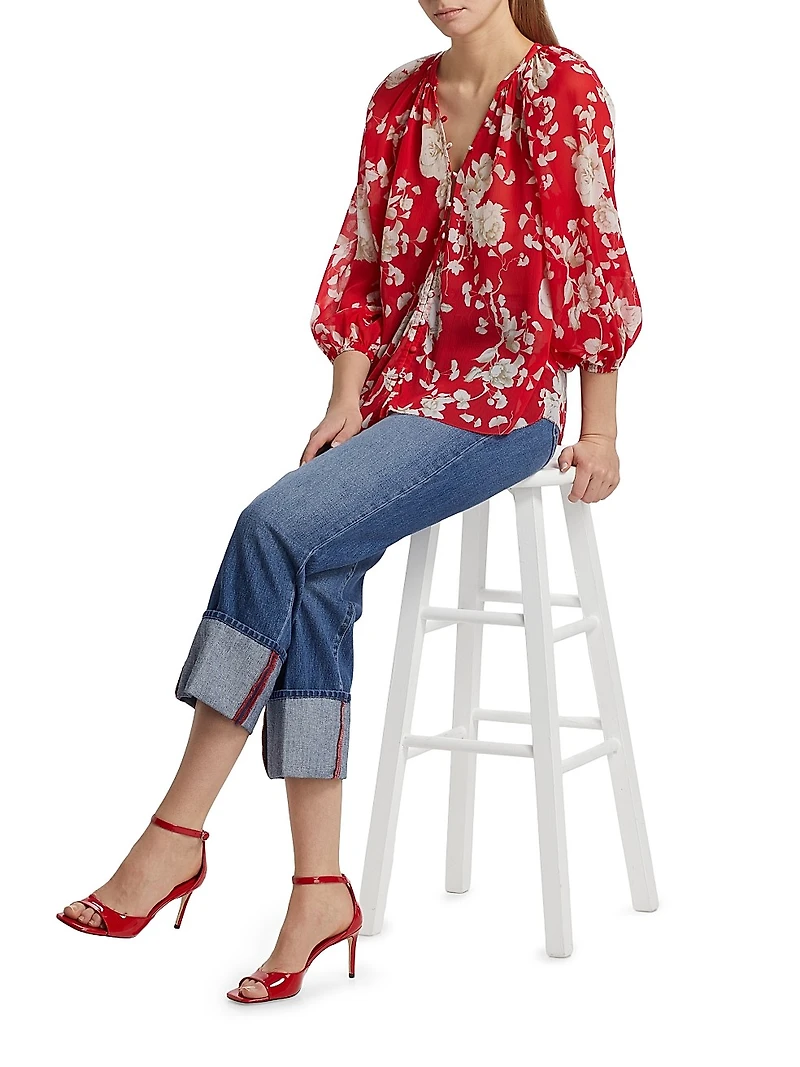 Teagan Floral Semi-Sheer Button-Front Blouse