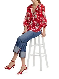 Teagan Floral Semi-Sheer Button-Front Blouse