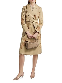 Venus Floral-Embroidered Double-Breasted Trench Coat
