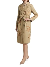 Venus Floral-Embroidered Double-Breasted Trench Coat