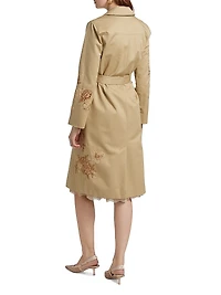 Venus Floral-Embroidered Double-Breasted Trench Coat