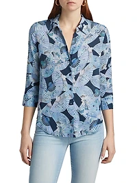Camille Abstract Fan Print Three-Quarter-Length-Sleeve Shirt