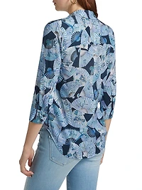 Camille Abstract Fan Print Three-Quarter-Length-Sleeve Shirt