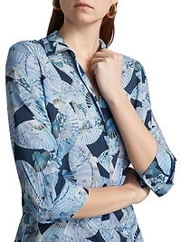 Camille Abstract Fan Print Three-Quarter-Length-Sleeve Shirt
