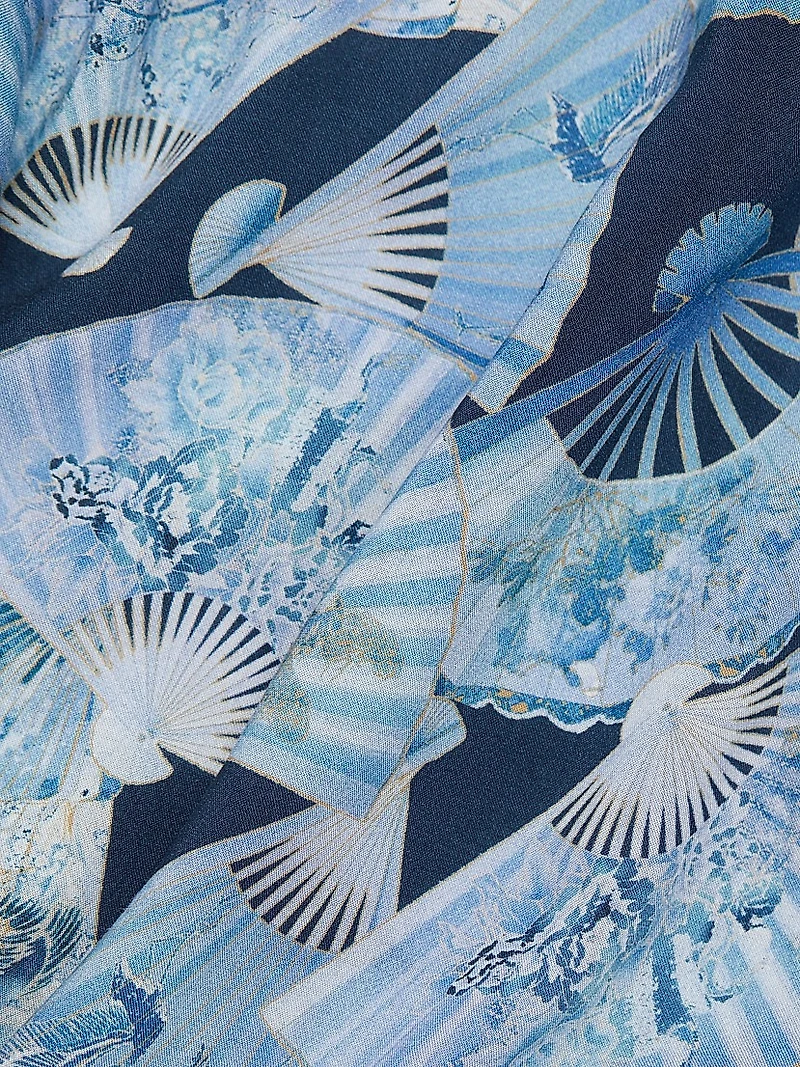 Camille Abstract Fan Print Three-Quarter-Length-Sleeve Shirt