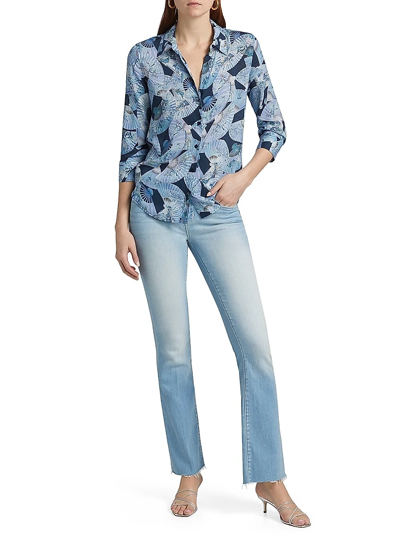 Camille Abstract Fan Print Three-Quarter-Length-Sleeve Shirt