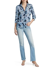 Camille Abstract Fan Print Three-Quarter-Length-Sleeve Shirt