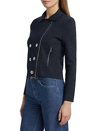 Chia Cotton-Blend Knit Biker Jacket