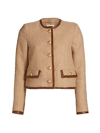 Zaya Faux Leather-Trim Tweed Collarless Jacket