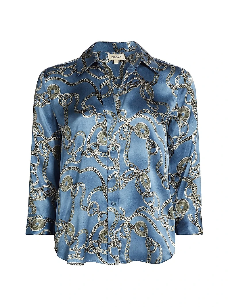 Dani Chainlink Print Silk Button-Front Blouse
