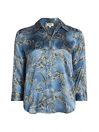Dani Chainlink Print Silk Button-Front Blouse