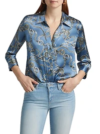 Dani Chainlink Print Silk Button-Front Blouse
