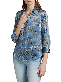 Dani Chainlink Print Silk Button-Front Blouse
