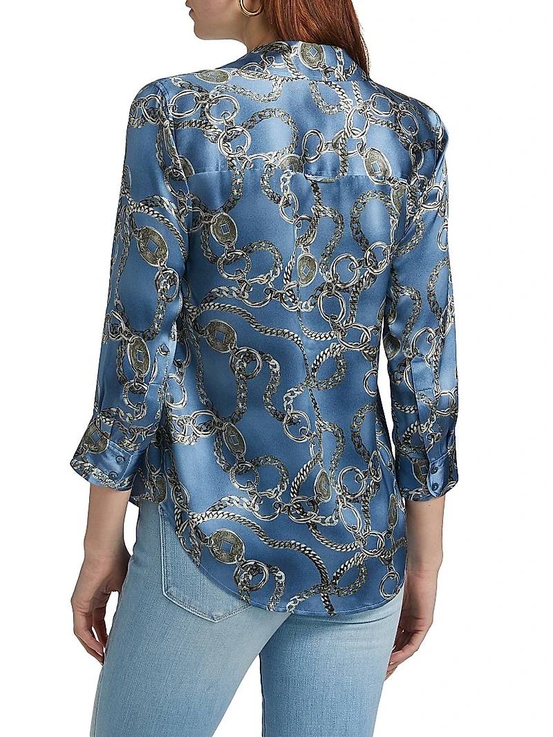 Dani Chainlink Print Silk Button-Front Blouse