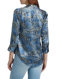 Dani Chainlink Print Silk Button-Front Blouse