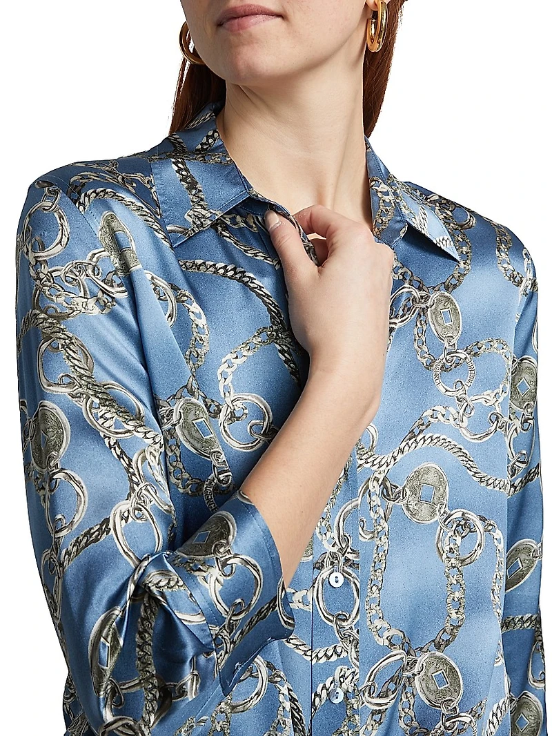Dani Chainlink Print Silk Button-Front Blouse